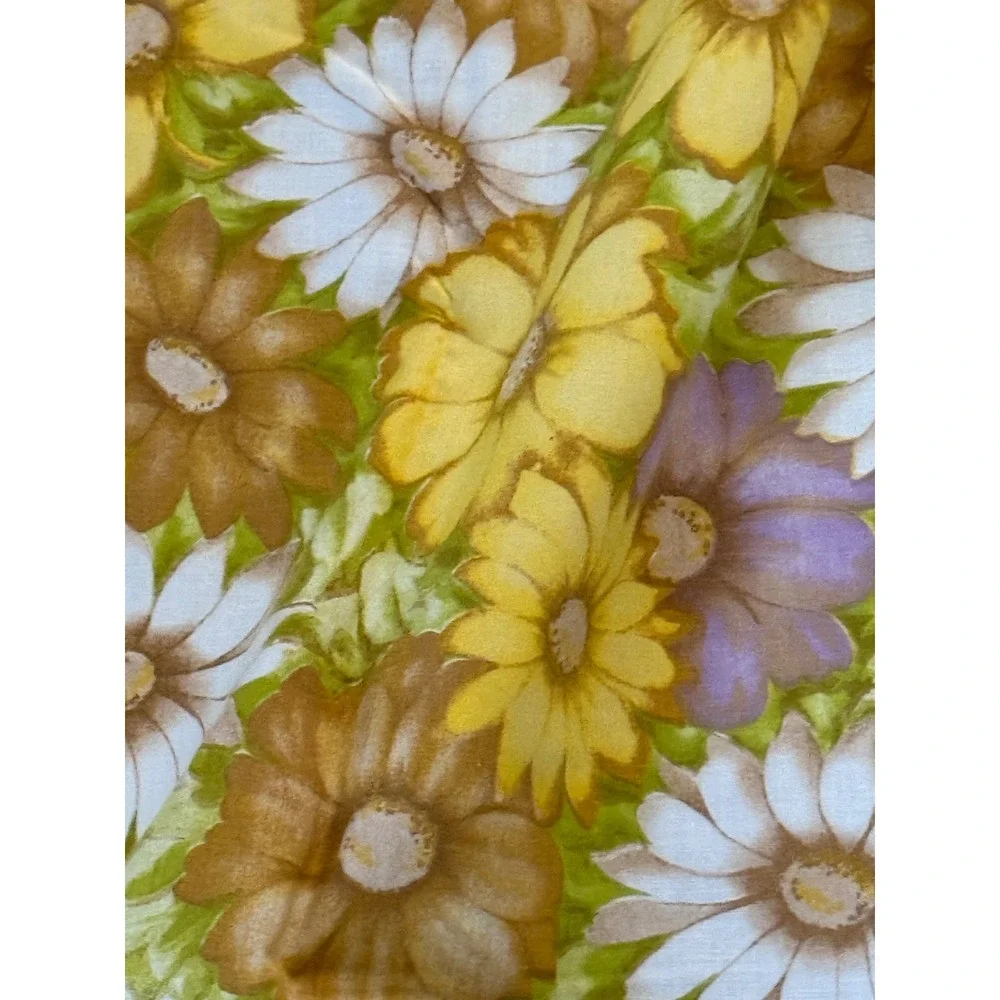 Vintage Cannon Monticello Floral Daisy Flat Sheet Yellow Gold Brown‎ 70s Muslin